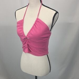 Wild Fable Pink Ruched Halter Top